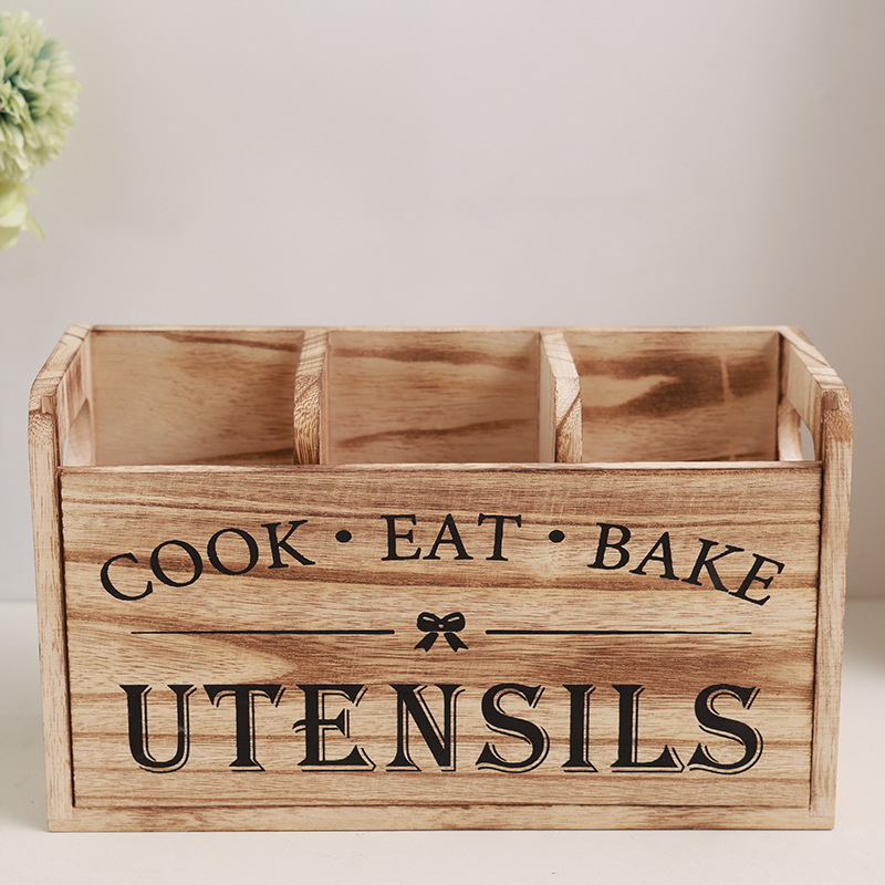 Soporte para utensilios de cocina con 3 compartimentos, organizador de utensilios de madera para encimera de cocina, decoración de cocina, utensilio de cocina: Amarillo claro