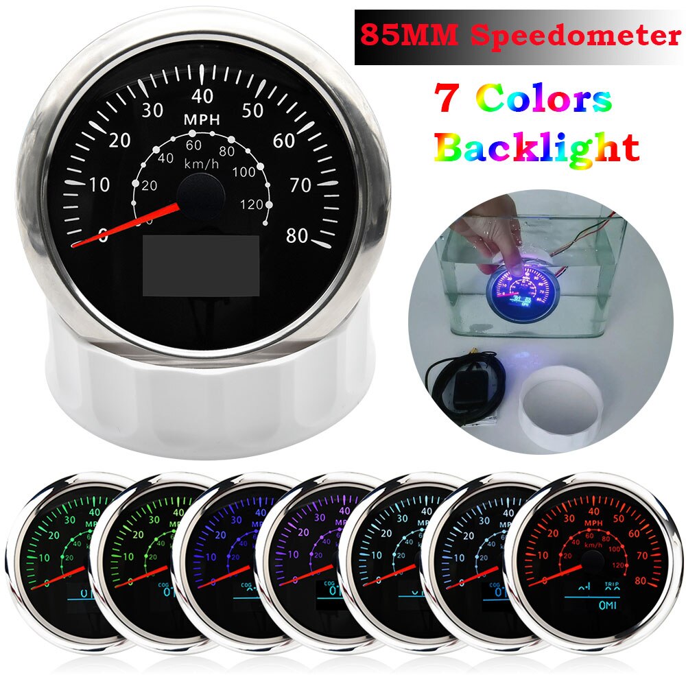80MPH 120KMH Gps Snelheidsmeter 3 In 1 85Mm Multifunctionele Gauge Met Cog Reis Totaal Kilometers Voor Auto Boot Motorfiets 7 Kleur Tegenlicht