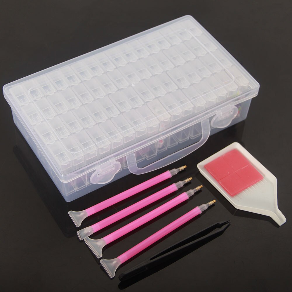 Boîte de rangement pour broderie diamant, mallette à 64 grilles, boîte de rangement pour pincettes, plateau de colle, Kit de Nail Art, conteneur de perles de mosaïque, organisateur d&#39;accessoires: 1 pcs / Rouge
