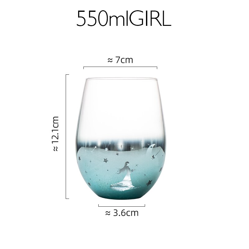 Vasos de cristal con revestimiento de cielo estrellado, 550ml de Color de vasos de agua, para el hogar, gran barriga, leche, zumo, café, batidos, cerveza: GIRL GREEN