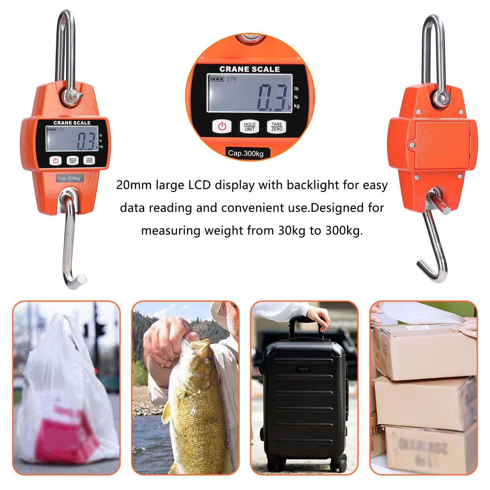 Mini LCD Digital 30-300kg Portable Industrial Electronic Heavy Duty Weight Hook Crane Hanging-Scale Home Hanging Scale