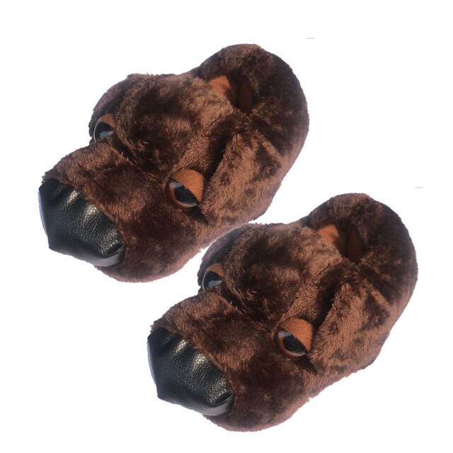 Hiver chaussons pour hommes , tricolore gros yeux chien mignon dessin animé grande tête coton pantoufles en peluche chien coton pantoufles: Marron