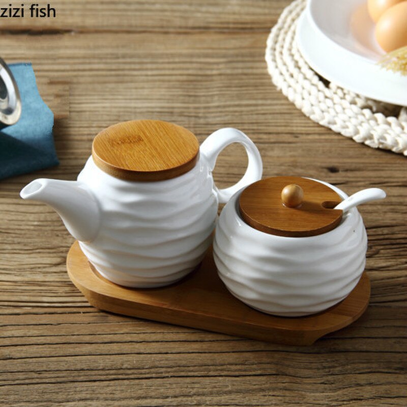 Utensílios de cozinha panela de cerâmica, pote de óleo para sabor, caixa de tempero, garrafa de condimentos, sal, açúcar, pimenta, molho de soja, pote, vinagre