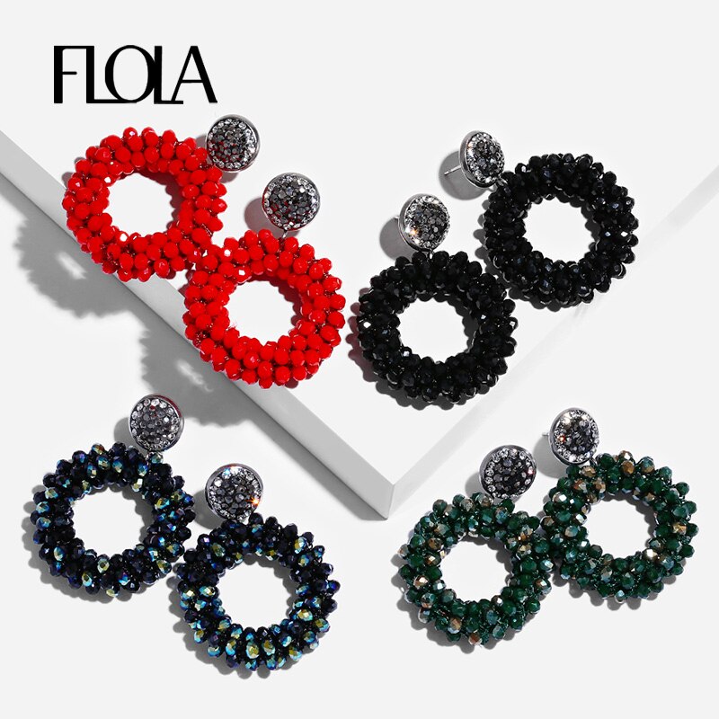 FLOLA Handmade Lott Oorbellen kolczyki dla kobiety małe kolczyki z koralików Oorbellen oświadczenie kryształowe aretes Bohemia ersp45