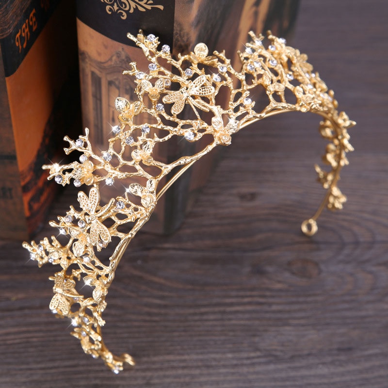 Tiara 'S En Kronen Voor Bruid Bruiloft Haar Accessoires Barokke Gouden Kroon Tiara Koning Koningin Diadema Metal Dragonfly Hoofddeksels