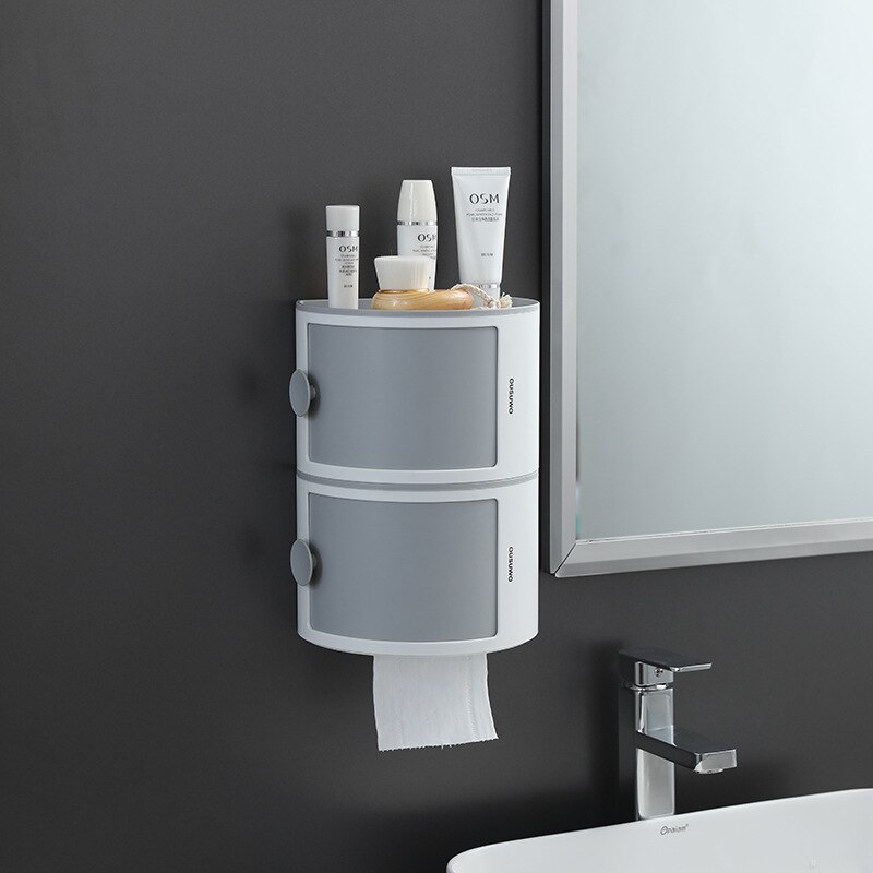 Stabelbar bærbar toiletpapirholder vægmonteret toiletpapirrulleholder køkken badeværelse tissuekasse opbevaringsboks arrangør: Grå 2