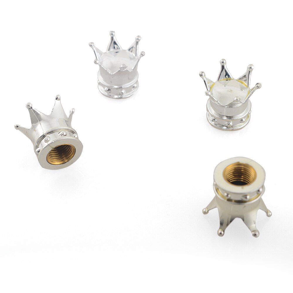 4 Stuks Aankomen Aluminium Kroon Auto Tire Ventieldopjes Tyre Air Dust Caps Truck Fiets Wiel Auto Ventiel cap: Zilver