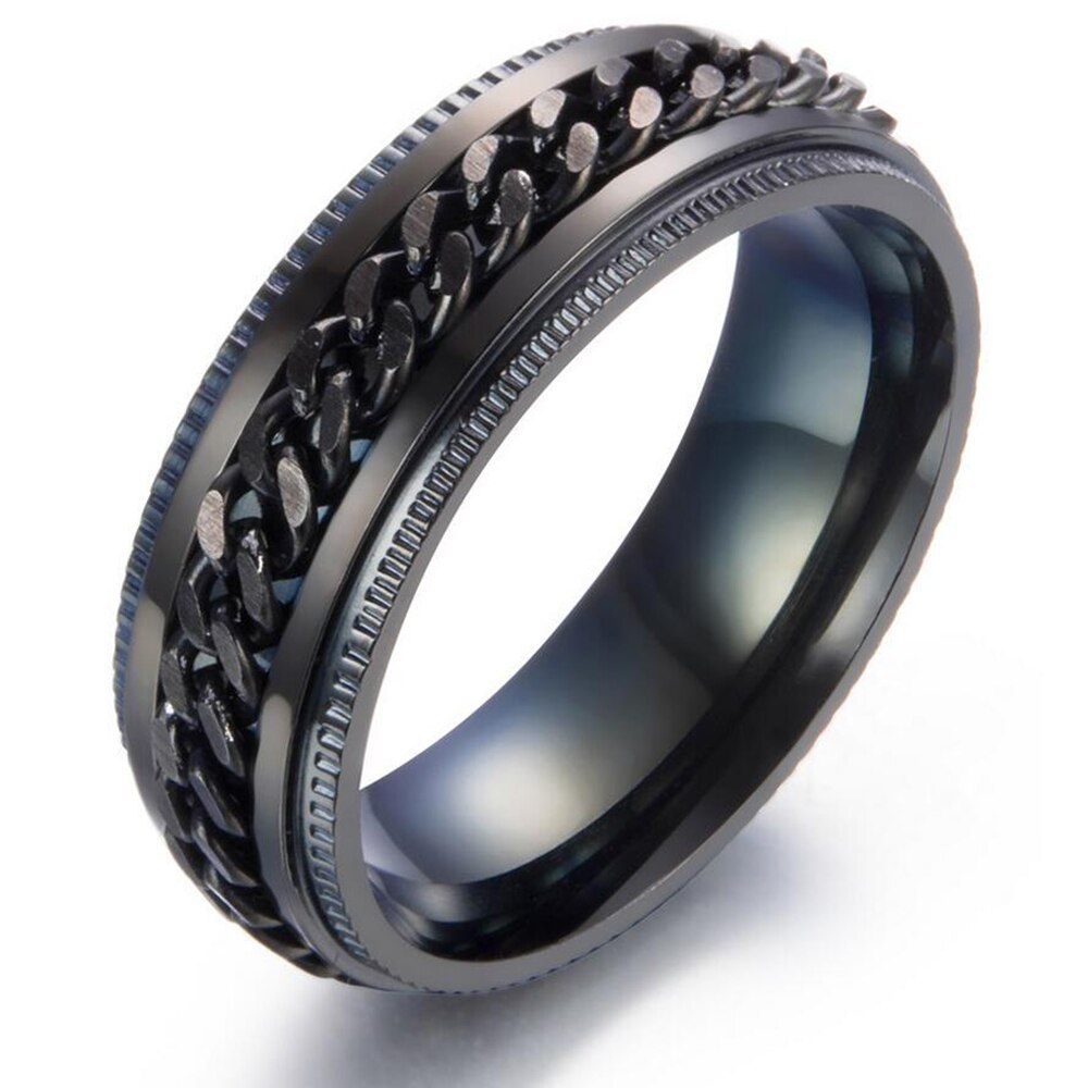 Rotatie Zwarte ringen Rvs Ketting Ringen voor Mannen Anel Maxi Titanyum Ring Spinner Mannen Sieraden