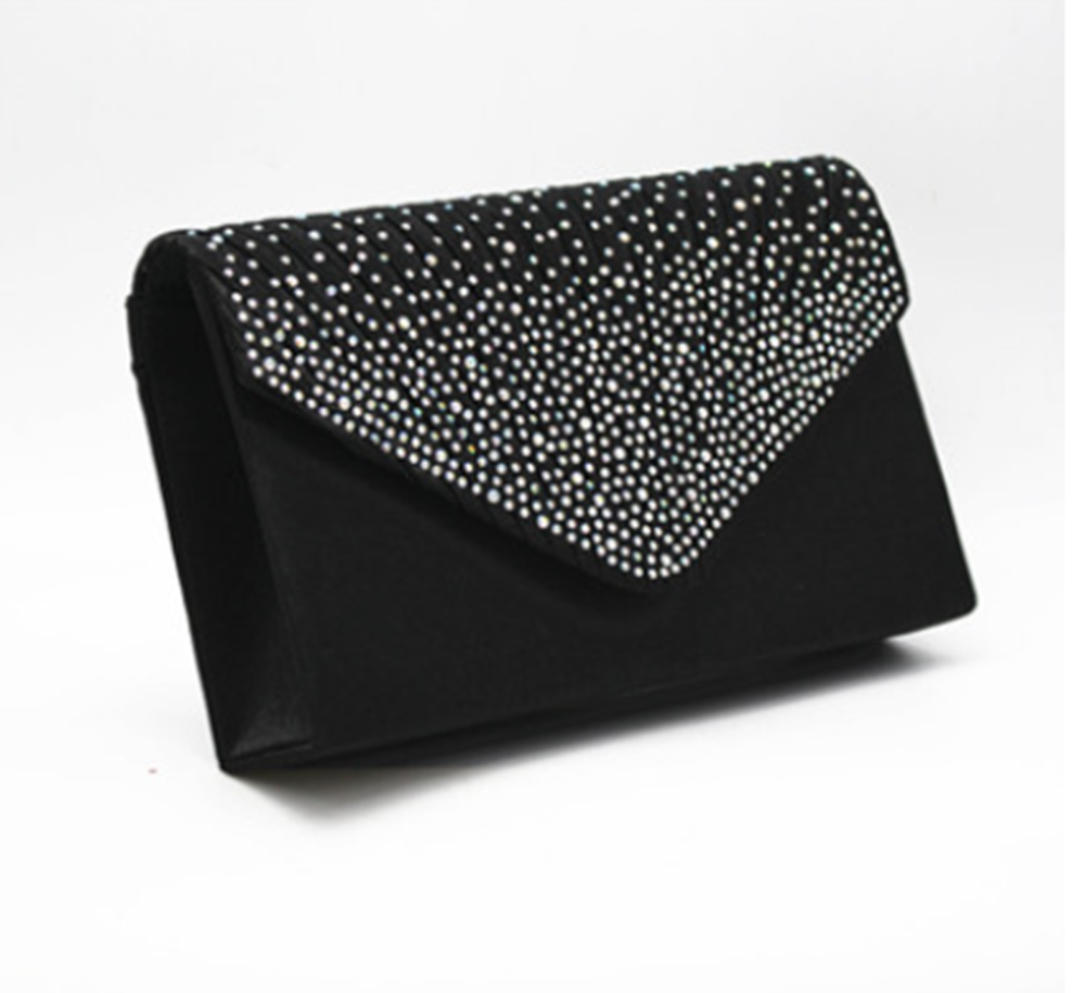 Lady Glitter Evening Handbag Wedding Party Clutch Bag Women Purse Glitter Shiny Envelope Clutch Bag Wedding Bags: Black