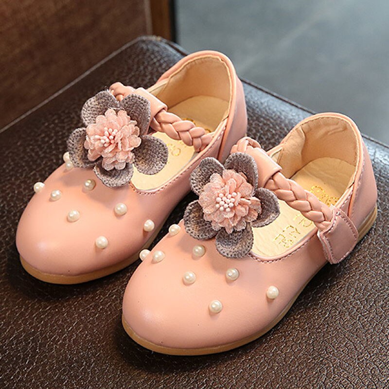 Dziewczyna księżniczka buty kwiat perłowy miękkie podeszwy buty dziecięce moda dziecięca dziewczynka maluszek mały sandały impreza taniec skórzane buty CSH729: różowy / 27 Insole16.5cm
