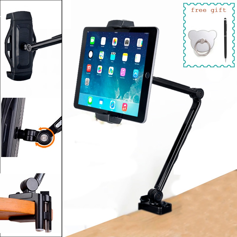 Tablet Stand voor Apple IPad Bureau Klem 360 Rotatie Verstelbare Beugel Desktop Holder Folding Arm Luie Bed Mount voor IPhone