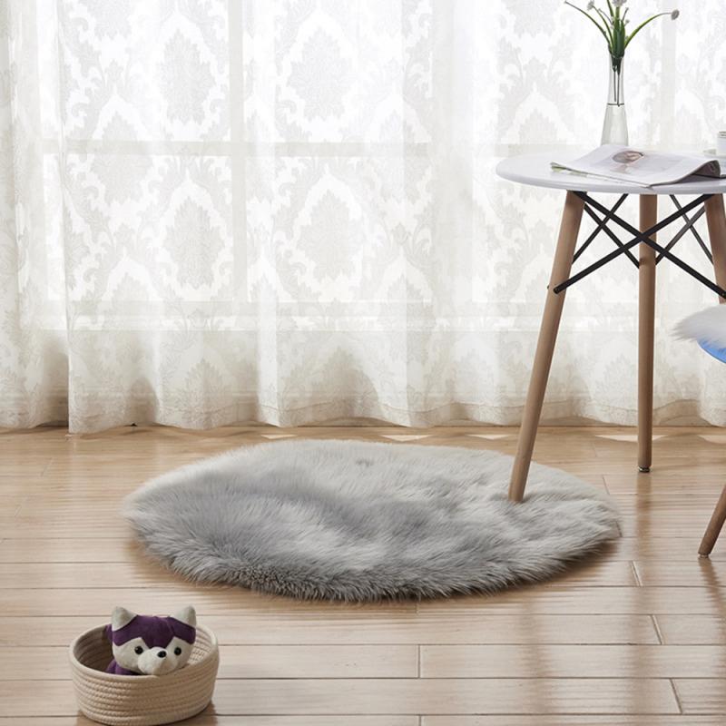 Shaggy Tapijt Wol Faux Pluizige Mat Kunstmatige Schapenvacht Harige Mat Ronde Tapijt Geen Pluisjes Tapijt Voor Slaapkamer Woonkamer Decor 30*30Cm: Gray