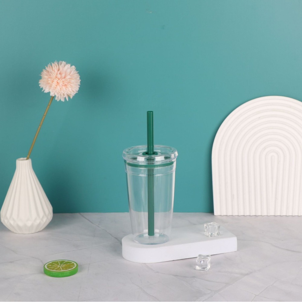 Taza con pajita portátil de 450ml, vaso transparente de una sola capa para beber, vaso de plástico reutilizable para coche, hogar: Chocolate