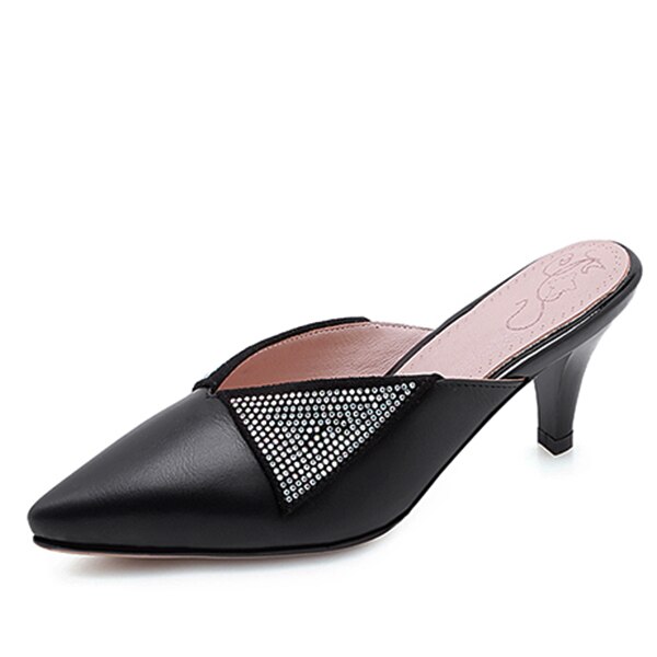 LIHUAMAO pantofle bez pięty dla kobiet kocie obcasy szpiczasty nosek poślizg na kryształbyć winnym slajdy damskie sandały na obcasie na wolnym powietrzu csual impreza: czarny / 7.5