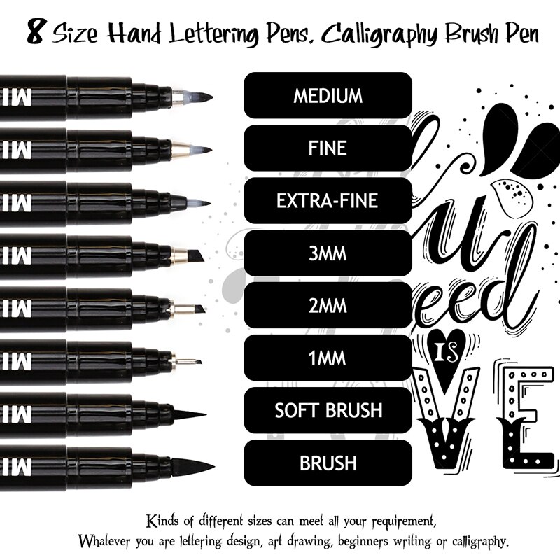 Stylos de calligraphie et de dessin à la main, 8 pièces, ligne de dessin, imperméable, marqueurs de croquis, pour artistique