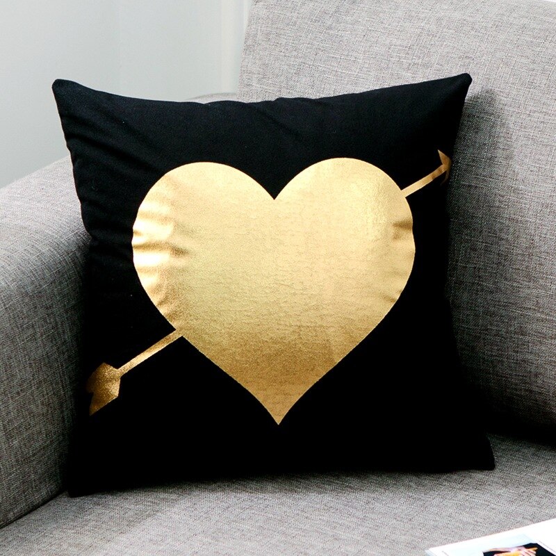 Cojín dorado negro bronce corazón labios lámina de oro cojines almohadones decorativos decoración para el hogar almohada sofá: B