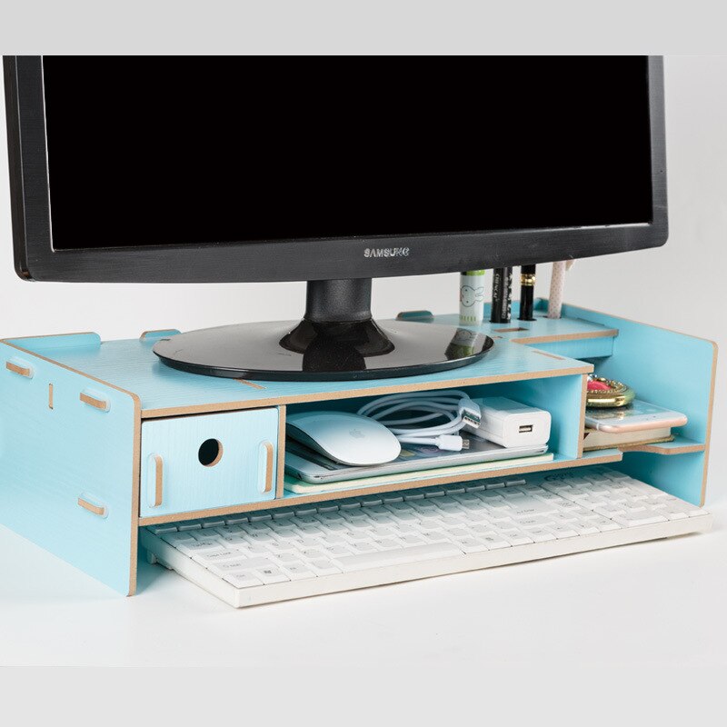 Display Computer Scherm Basis Verhogen Rack Creatieve Desktop Plaat Afwerking Opbergrek Tafel Smalle Computer Bureau: Blauw