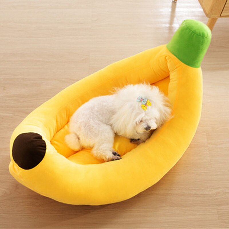 Cama con forma de plátano para mascotas, cojín suave de felpa, cálido y duradero, cesta portátil para mascotas, perrera, accesorios para gatos
