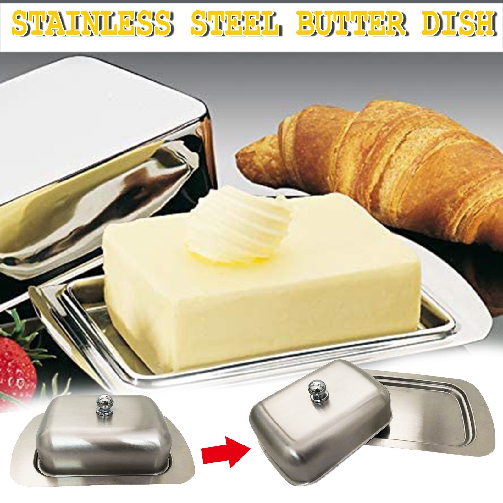Stainless Steel Butter Storage Box Cake Bread Fruit Container Steak Salad Biscuit Serving Tray Restaurant Hotel Kitchen Tool