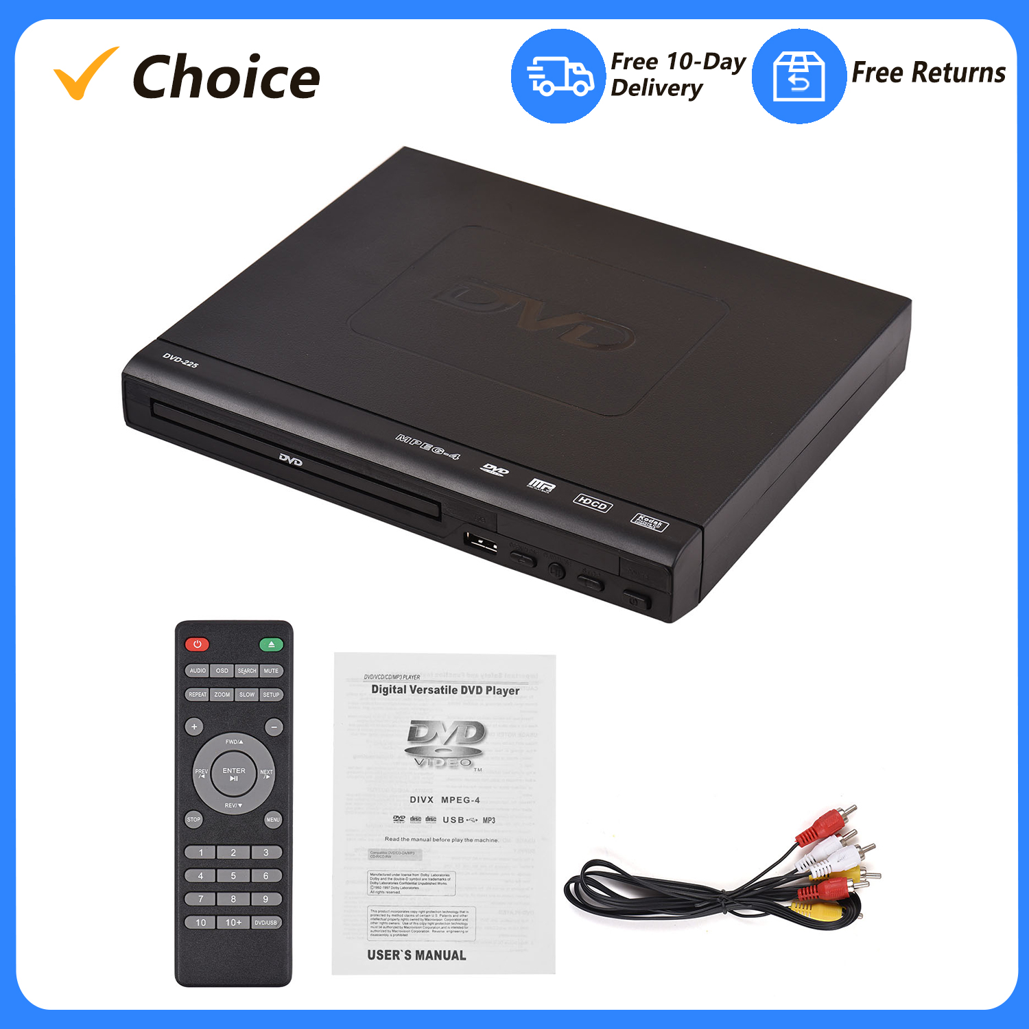 DVD-225 Home DVD Player DVD CD Disc Player Digital Multimedia Player AV Output with Remote Control