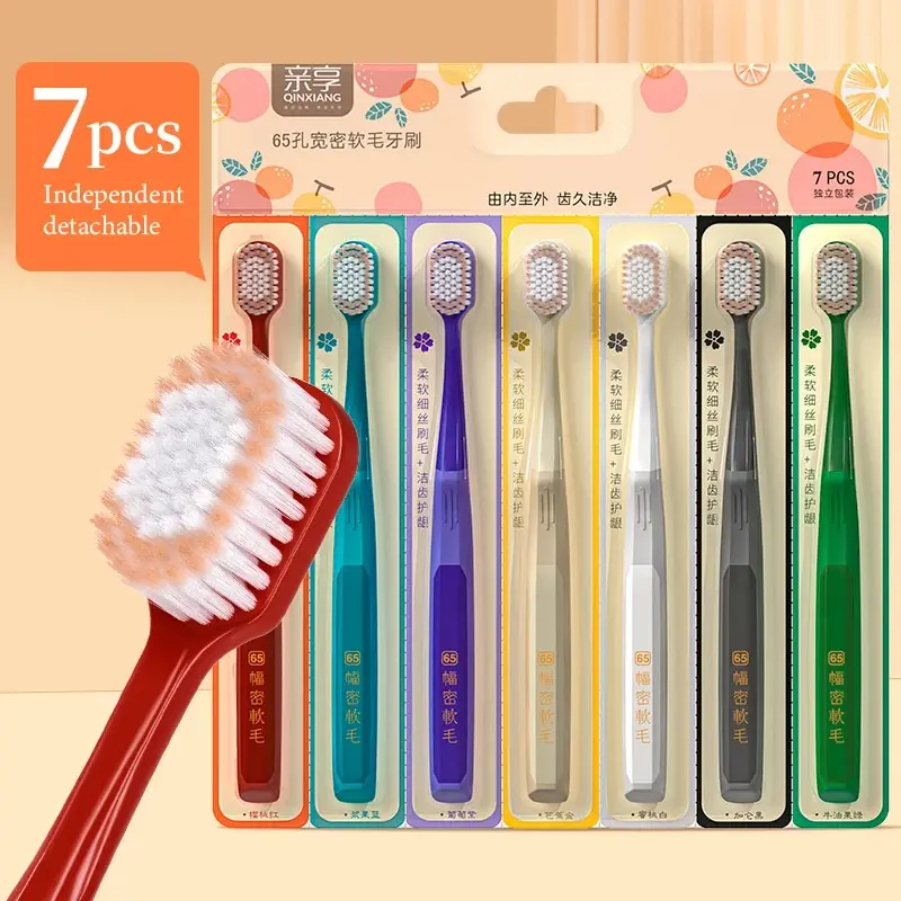 7PCS Soft Bristle Toothbrush, Multi-color Pointed Line Wide Head, Detachable, Manual Toothbrush for Home Couples