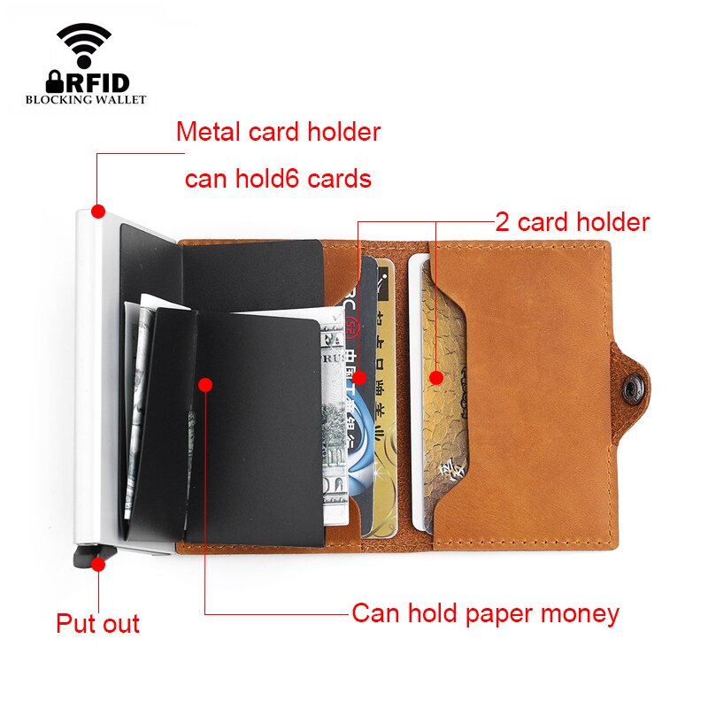 DIENQI Leather Anti Rfid Bank Card Holder Slim Mini id Credit Cardholder Pop Up Security Wallet Creditcard Purse Case Protection