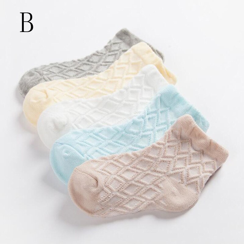 Calcetines finos de algodón para niños de 0 a 8 años, medias informales de color sólido para bebés, 5 par/lote: B / 4-6 years old