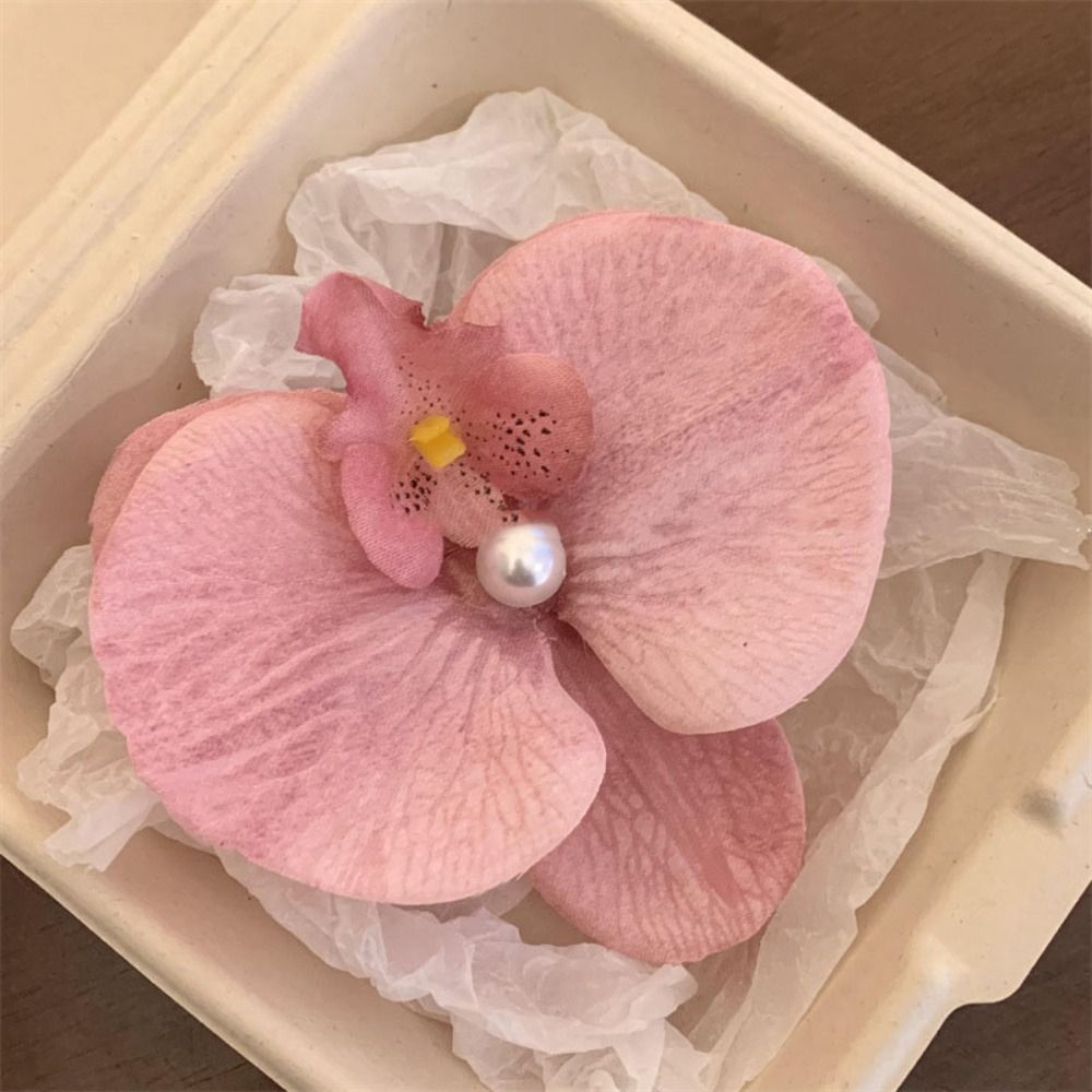 Orchid Butterfly Bow Flower Hair Clips Silk Flower Hairpin Phalaenopsis Pearl Duckbill Clip Hair Accessories for Vacation Photos: Pink