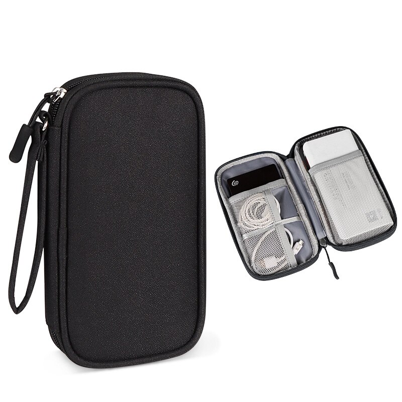 Portable Power Bank Bag USB Charger Gadgets Cables Wires Organizer Pouch Travel Electronic Accessories Protection Storage Case: Black