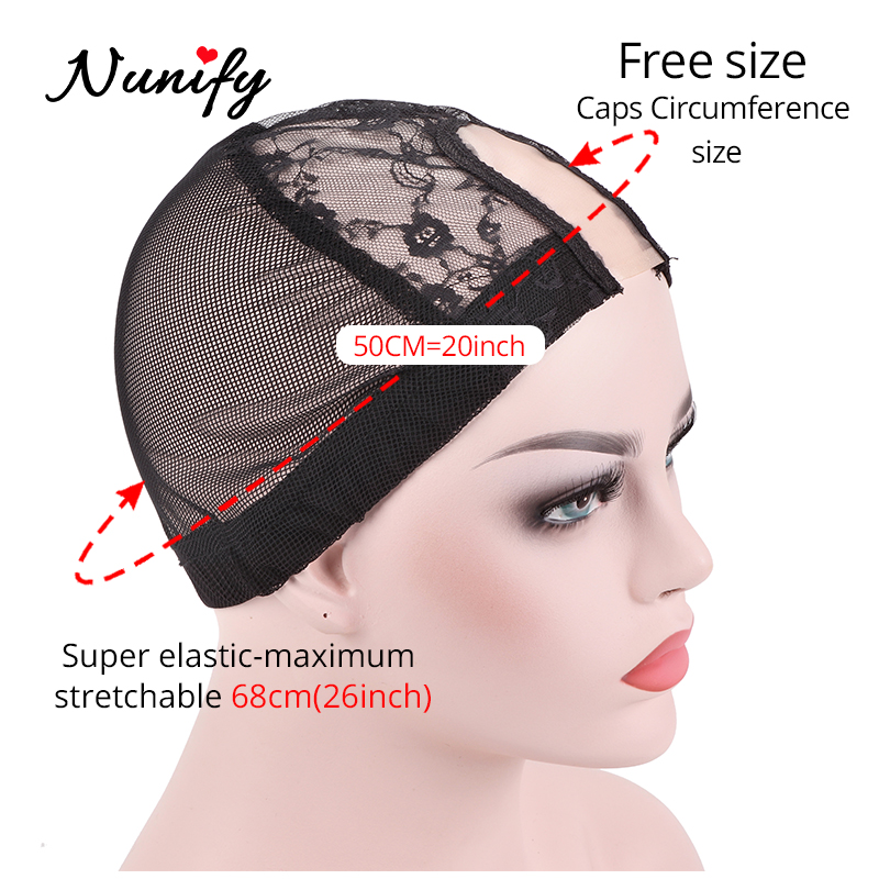 Nunify 1pcs Black U Part Wig Cap With Swiss Lace Net Making Wigs Full Lace Wig Weaving Cap Mesh Base Machine Made Stretchy Net