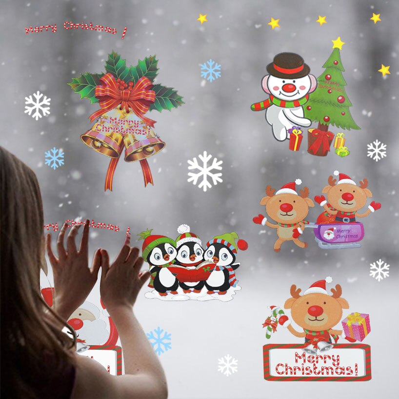 Multiple styles Christmas Snowflake Window Sticker Christmas Tree Santa Wall Sticker For Xams Shopping Mall Window Home Ornament