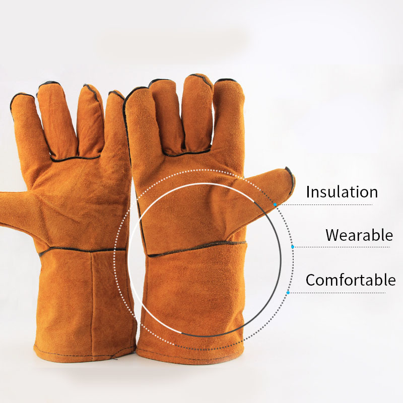 Thicken Leather Welding Protective Gloves Lengthened High Temperature Resistant Special Anti Scald And Wear-resistant Gloves