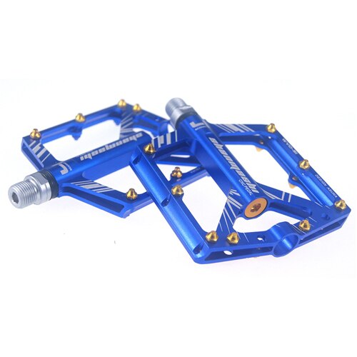 Pedales de bicicleta de aleación de aluminio CNC antideslizantes, 4 rodamientos de ancho, fino, con grilletes, 1 par: blue