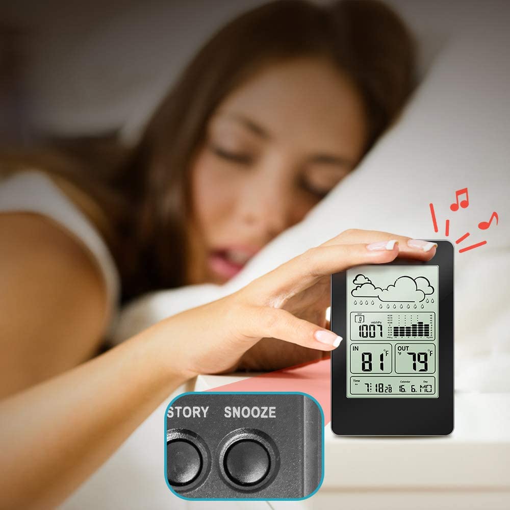 Multifunction Weather Station Thermometer with Alarm Clock, Indoor Outdoor Temperature Air Pressure Weather Forecast Station