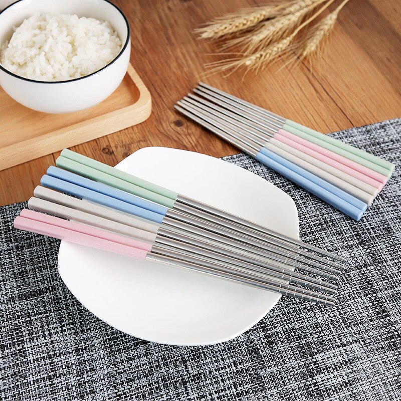 1 Paar Chinese Stijlvolle Metalen Eetstokjes Antislip Rvs Chop Sticks Set Herbruikbare Voedsel Sticks Sushi Baguette