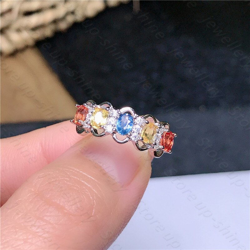 Anillo de zafiro de color Natural, anillo de plata 925 para mujer, atmósfera simple y estilo largo fluido