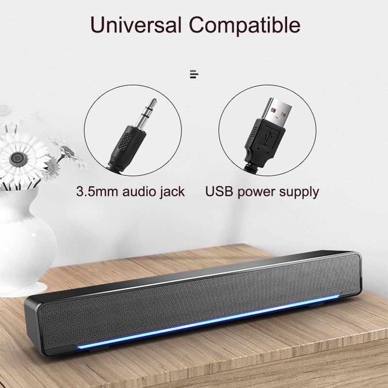 USB Wired Computer Speaker Stereo Player Bass Surround Soundbar for PC Laptop