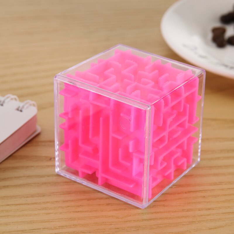 Tobefu 3d mini hastighed magisk terning labyrint puslespil cubos magicos læring legetøj labyrint rullende bold legetøj til børn voksne: Lyserød