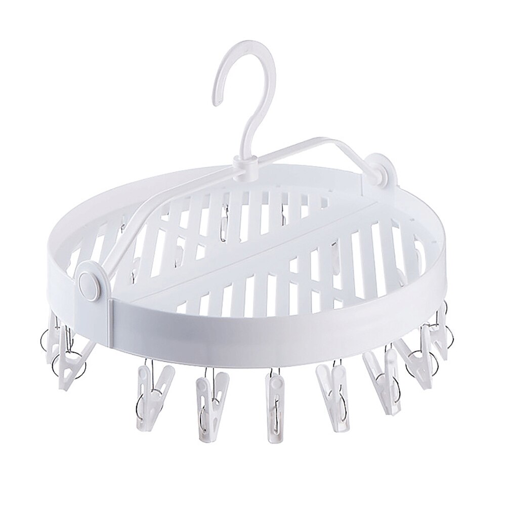 Plastic Foldable Laundry Rack Multifunction Round Sock Clothes Dryer Hanger Windproof Underwear Drying Rack Shoes Holder Home: White