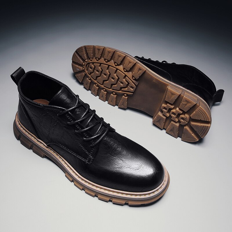 Heren leren schoenen flats oxfords schoenen heren casual schoenen veterschoenen leren laarzen voor heren sneakers chaussure homme vii: Zwart / 6.5