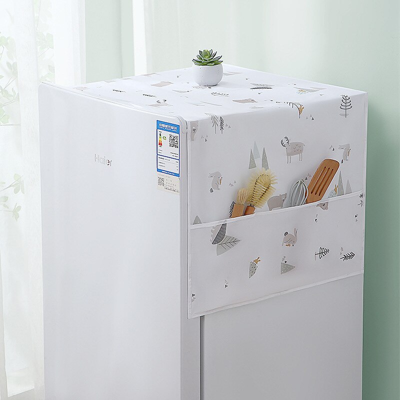 Cubierta blanca antipolvo para refrigerador, con bolsa de almacenamiento, cubierta impermeable para muebles, patrón de necesidad diaria Simple