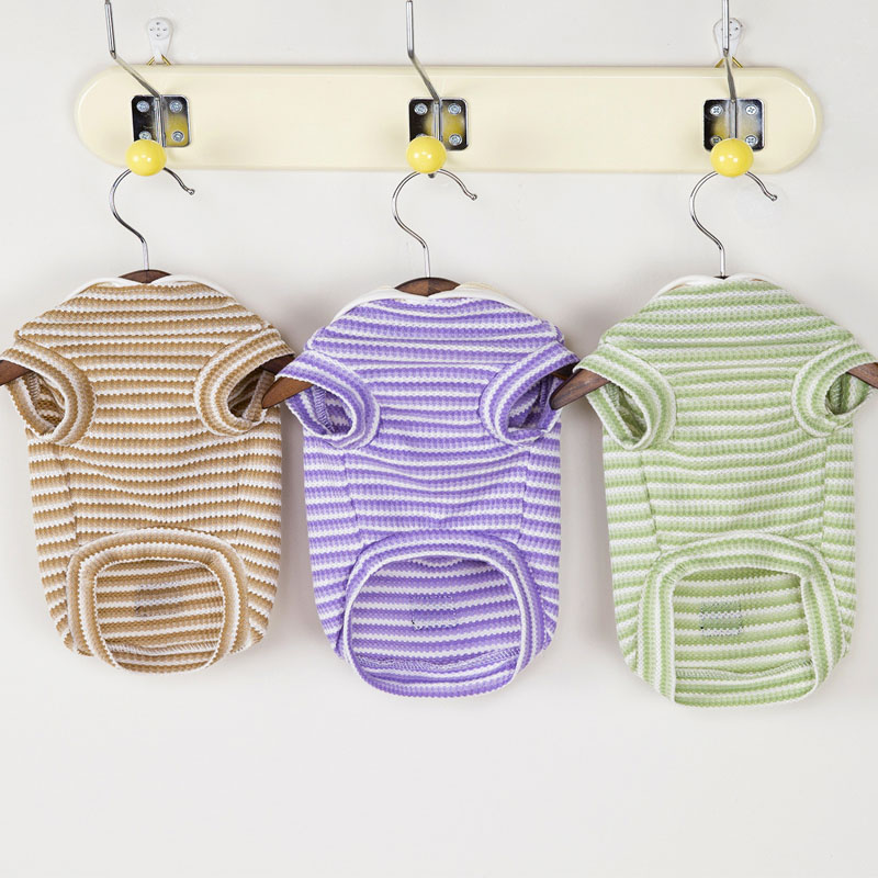 Strips Puppy Clothes Summer Green Purple Brown Lapel Dog Hoodies Clothing For Small Dogs Chiwawa Short Sleeve Kitten Sweatshirt
