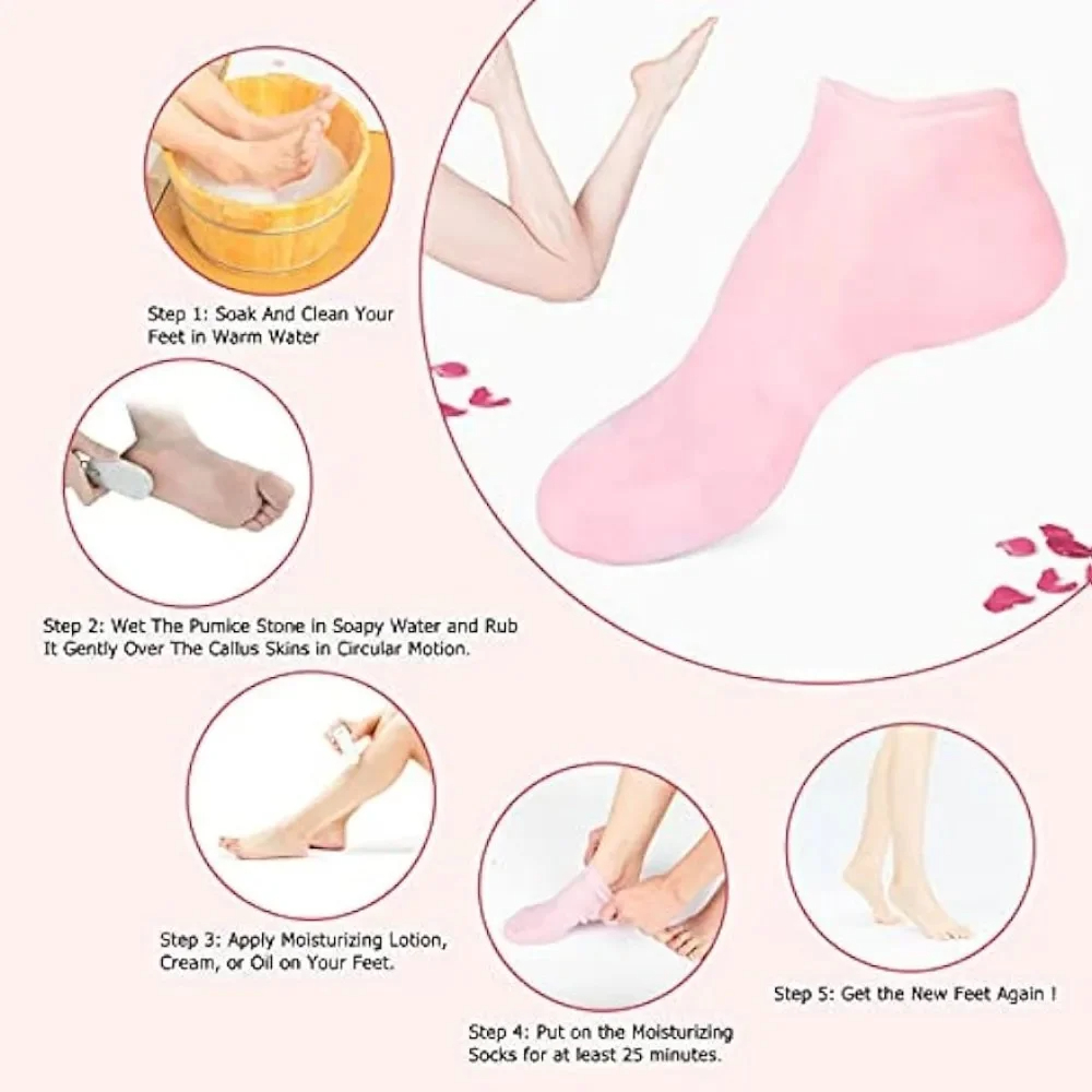 Chaussettes de soin des pieds en silicone, anti-Contation, gel hydratant, blanchissant, exexpansif, SPA, gants, outils, 1 paire, 2 paires
