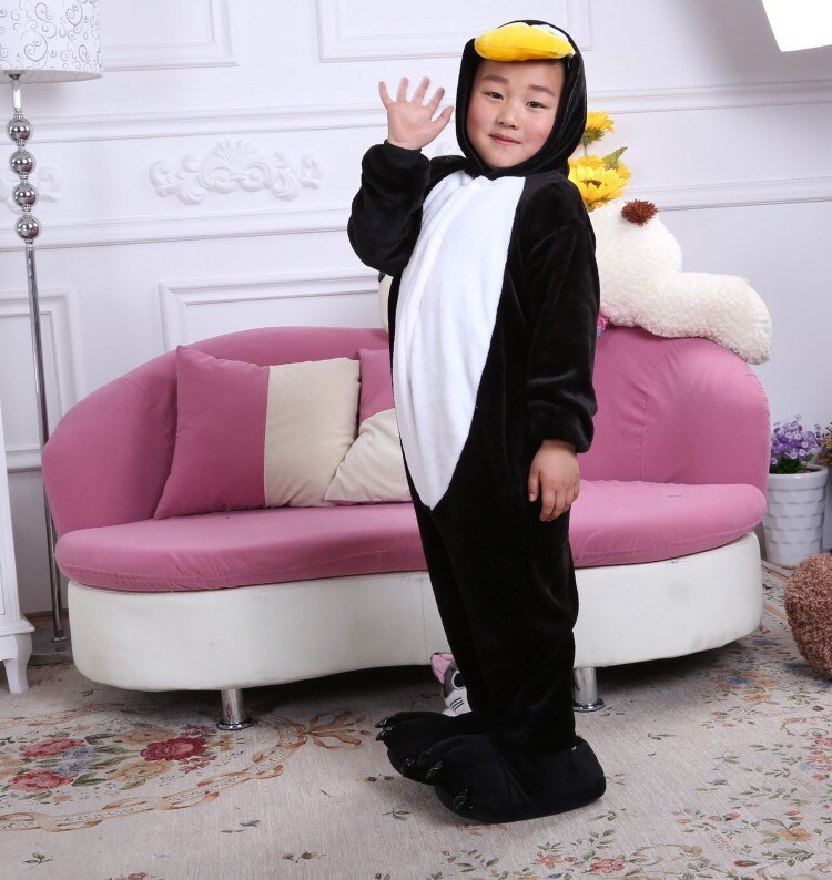 Børn pyjamas dyr pingvin cosplay onesie pyjamas i 3-10 år børn drenge piger blød flannel nattøj nattøj