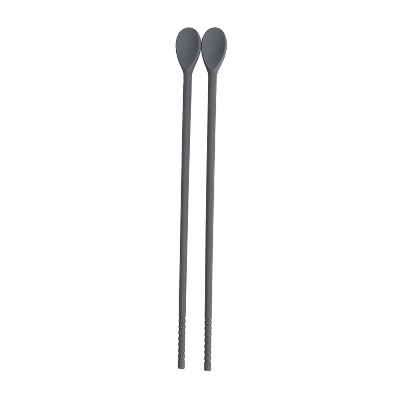Palillos chinos de silicona de doble uso, cuchara mezcladora para cócteles, palillo japonés para comer comida de China, vajilla de mesa para el hogar y la cocina: gray