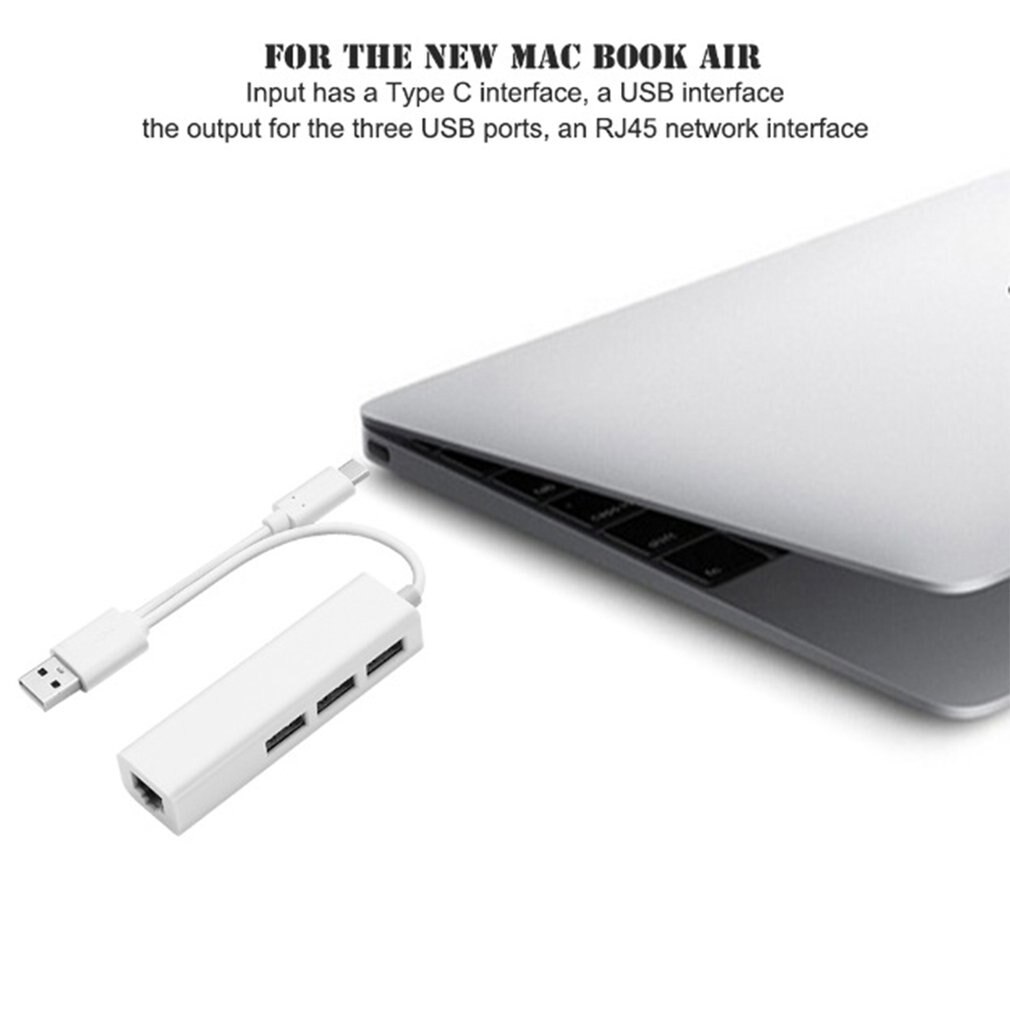 Usb ethernet met 3- poorts hub usb 2.0+ type-c  rj45 lan netwerkkaart usb naar ethernet adapter voor ios android usb 2.0 type-c hub