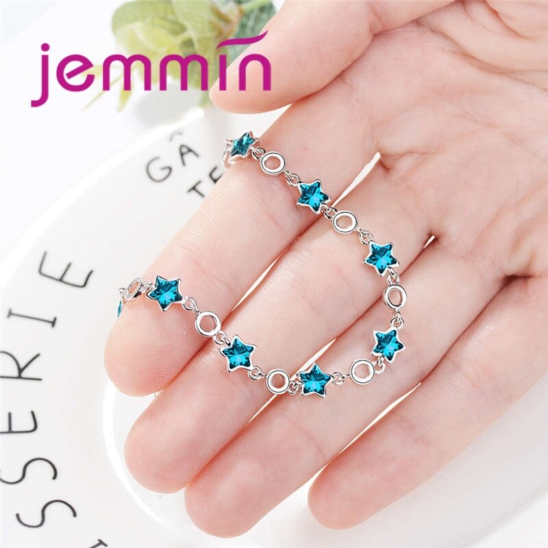 Elegantment Stijl Star Blue CZ Steen Charmante Meisjes Beste Festival 925 Sterling Zilver Resizable Armband