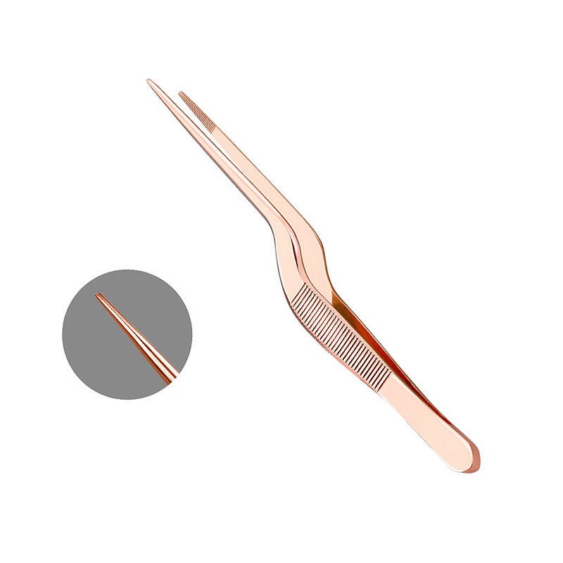 14cm/5.4inch Chef Plating Tweezer Tongs Serving Presentation Stainless Steel Offset Kitchen Tool Rose Gold