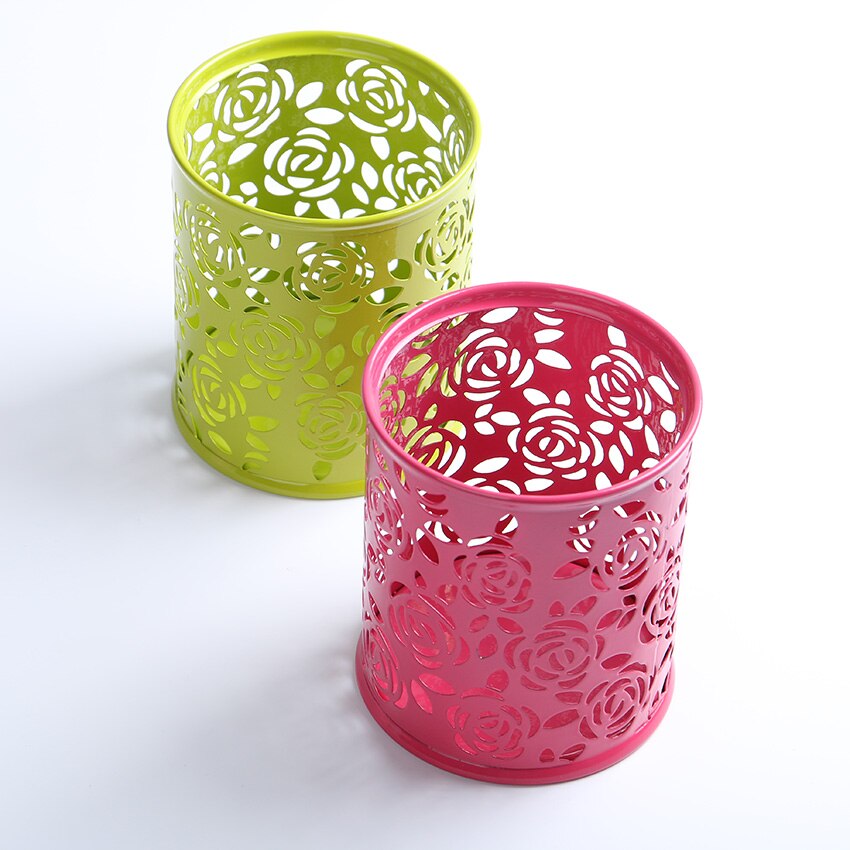 1PC Storage Organizer Hollow Rose Flower Pen Case Pencil Stand Container Stationary Study Round Pen Holders