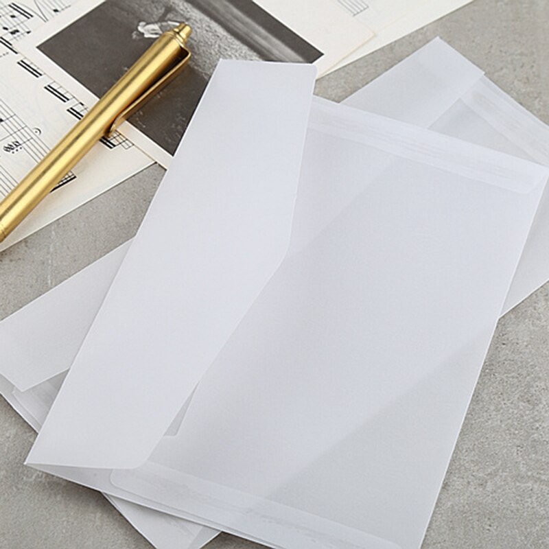 50 stk gennemsigtig blank hvid pergamentpapir kuvert postkort invitationer dækker konvolutter